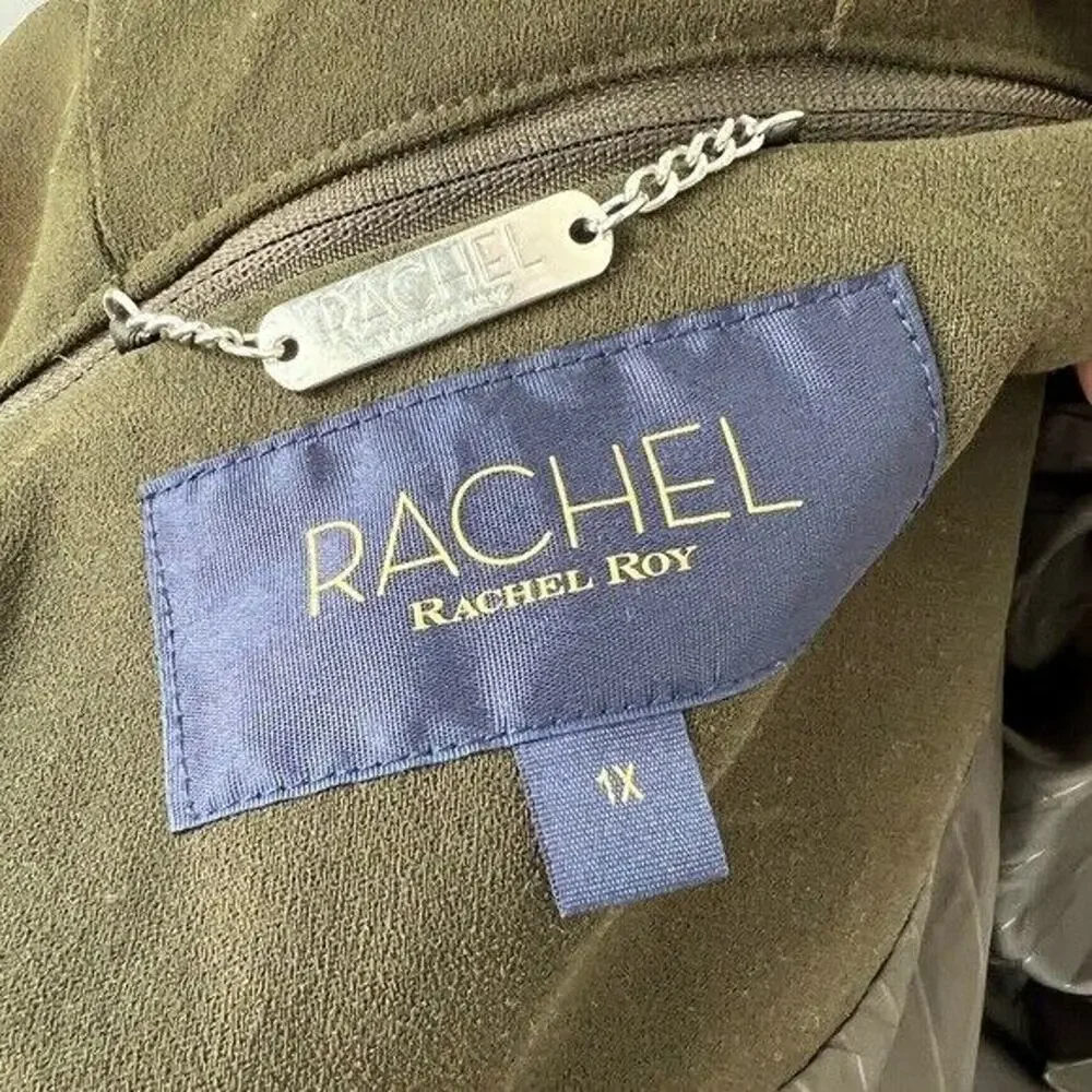 NWT Rachel Roy dark green water repellent crepe hooded trench coat w/ pockets - Picture 5 of 12